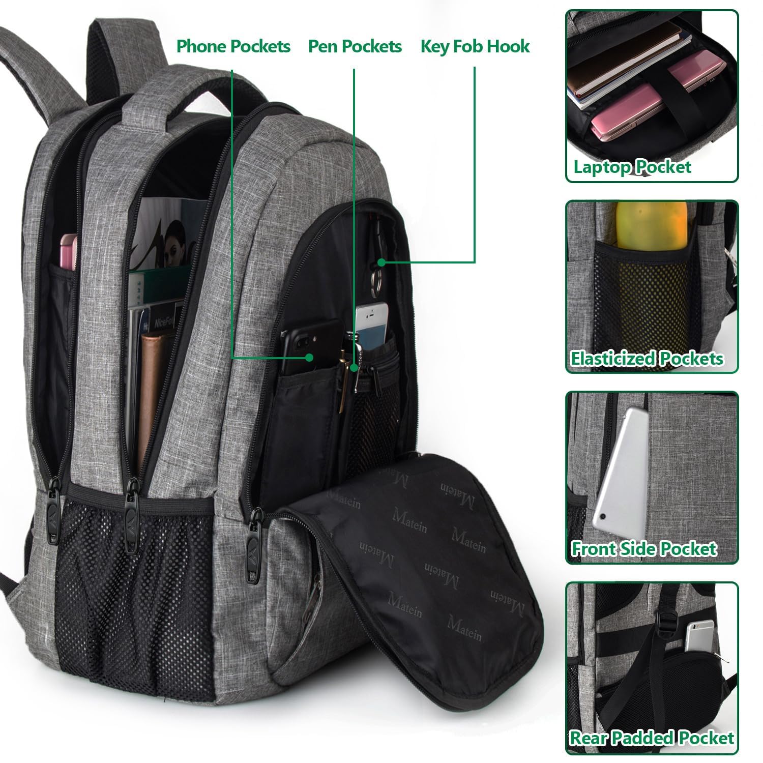 MATEIN Travel Laptop Backpack, Business Anti Theft Slim Sturdy Laptops Backpack, Water Resistant College School Computer Bag Gift for Men & Women Fits 15.6 Inch Notebook, Grey 🍁 All In One Marketplace Canada