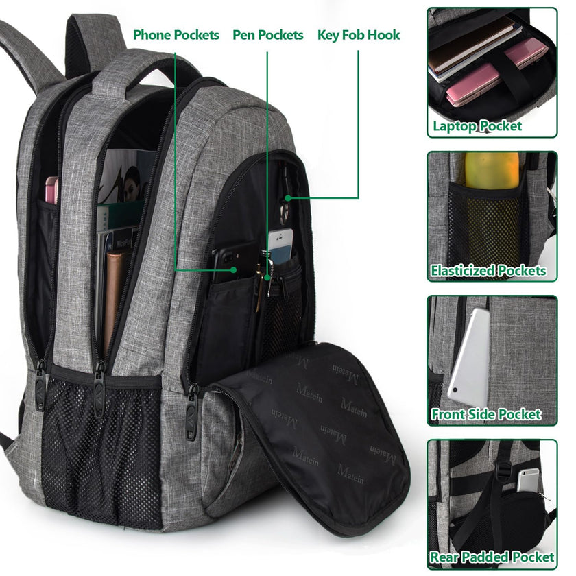 MATEIN Travel Laptop Backpack, Business Anti Theft Slim Sturdy Laptops Backpack, Water Resistant College School Computer Bag Gift for Men & Women Fits 15.6 Inch Notebook, Grey 🍁 All In One Marketplace Canada