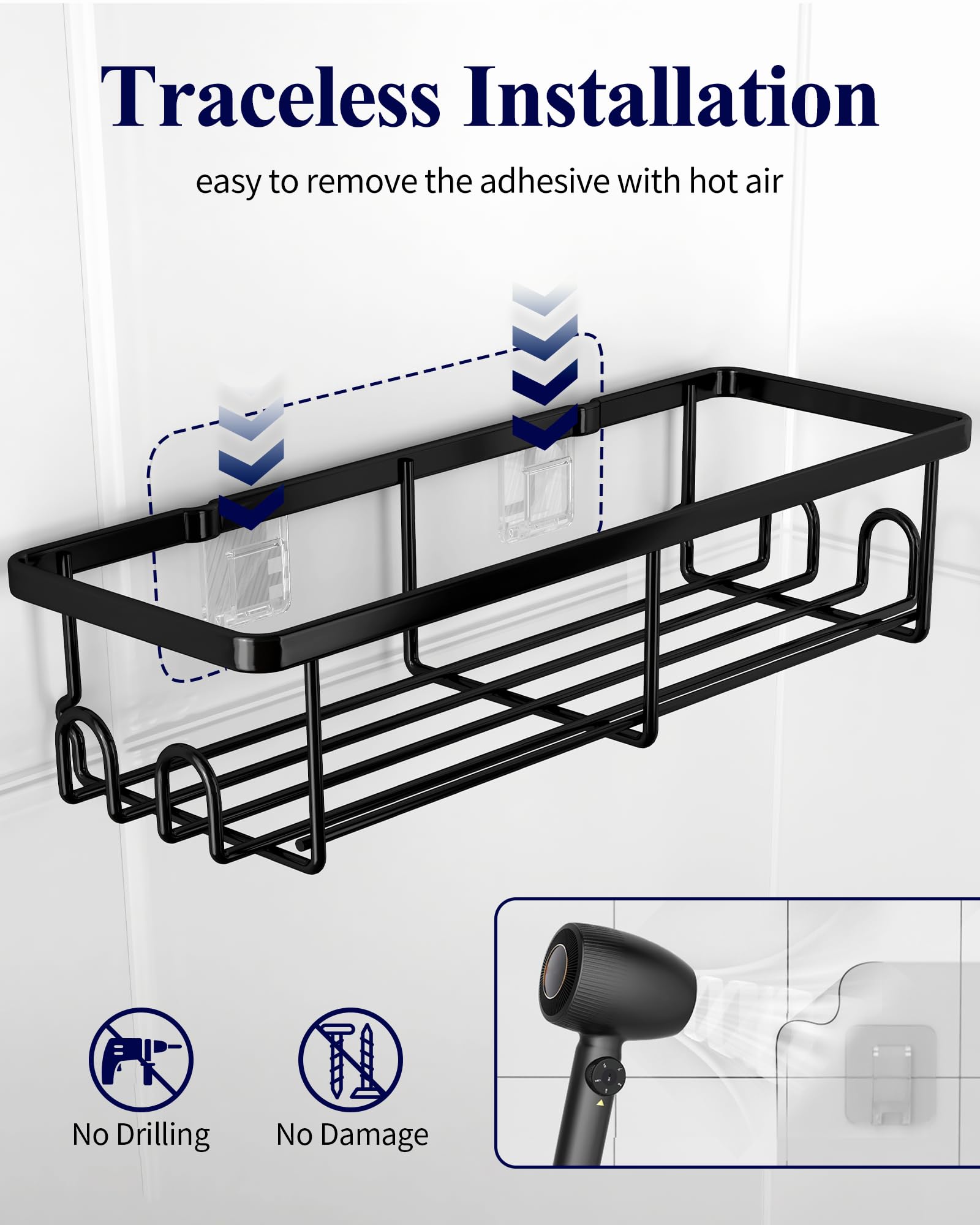Kitsure Shower Caddy - 2 Pack Rustproof Stainless Steel Shower Organizer, No-Drill & Quick-Dry Shelves with Large Capacity, Durable Rack with 4 Hooks, Large, Black 🍁 All In One Marketplace Canada