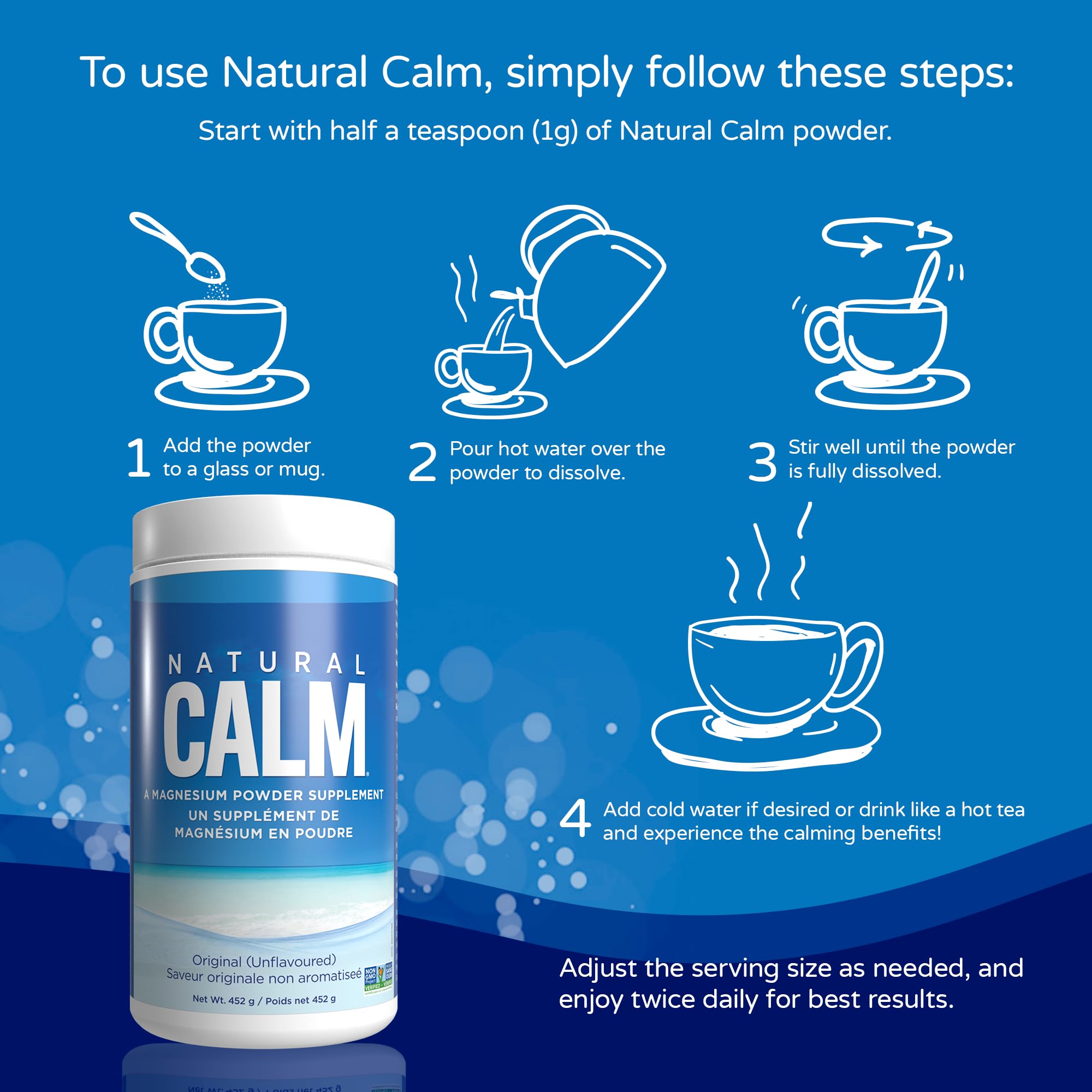 Natural Calm Magnesium Citrate Powder (Unflavoured) 452g - Quick Absorbing - Loved Magnesium Drink 🍁 All In One Marketplace Canada