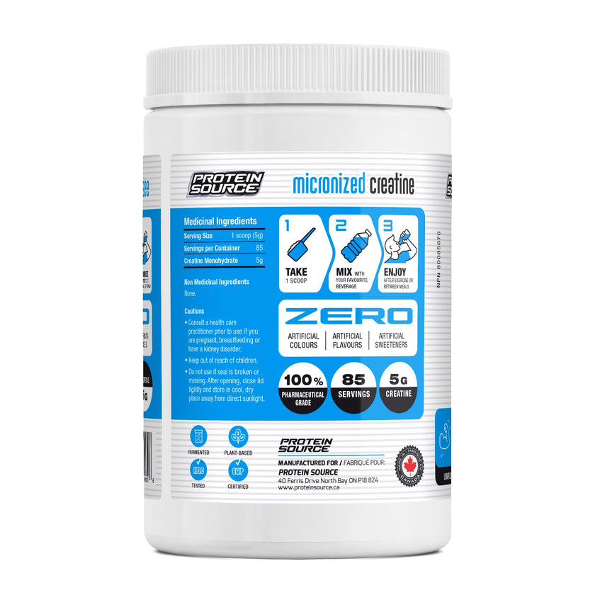 Protein Source Creatine Monohydrate Powder | Micronized 425G - MADE IN CANADA - Increase Strength - Reduce Fatigue - Lean Muscle Building - 100% Pure Creatine - Better Absorption - Supports Muscle Growth - Unflavored - 85 Servings