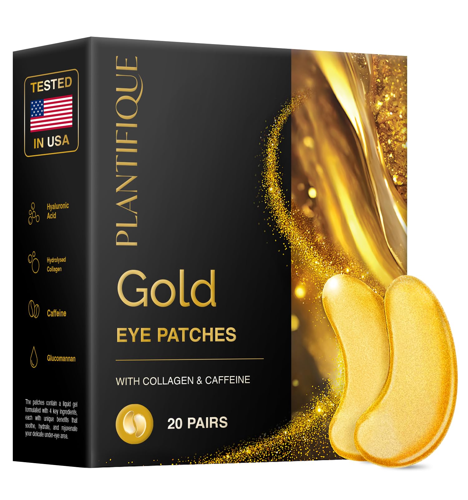PLANTIFIQUE 24K Gold Under Eye Patches - Dermatologist Tested - 20 Pairs Cooling Eye Masks for Dark Circles & Puffiness, with Collagen & Hyaluronic Acid - Patch Yeux 🍁 All In One Marketplace Canada