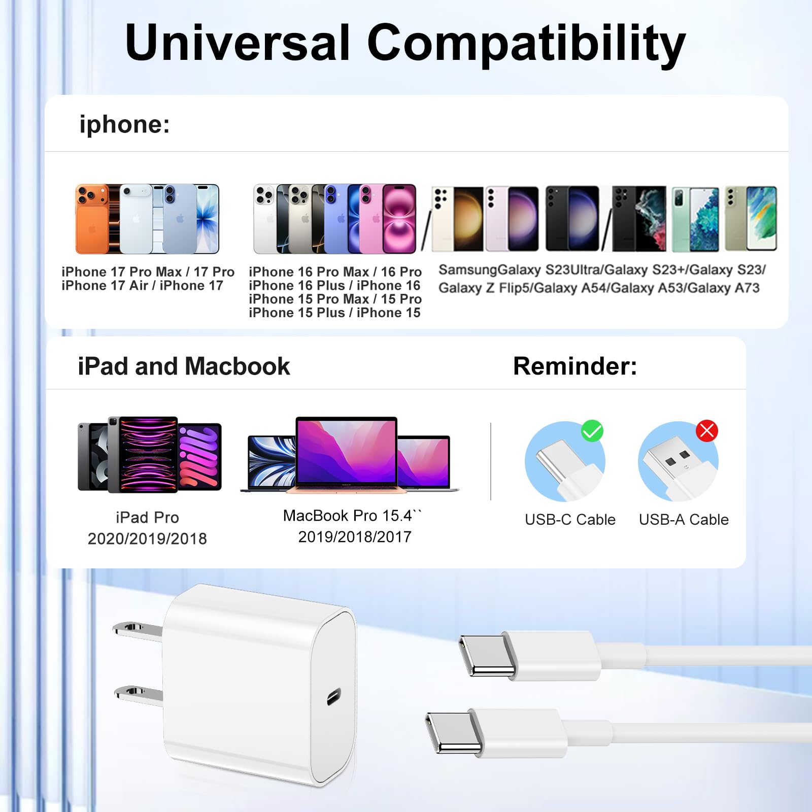 Susnwere iPhone 17 15 16 Charger 10Ft with 20W USB C Charger Block,3-Pack 20W Fast Wall Charger for iPhone 17 Pro Max/iPhone 16/16 Plus/16 Pro/16 Pro Max/15 Plus/15 Pro Max,3Pack Extra Long 10ft Cable 🍁 All In One Marketplace Canada