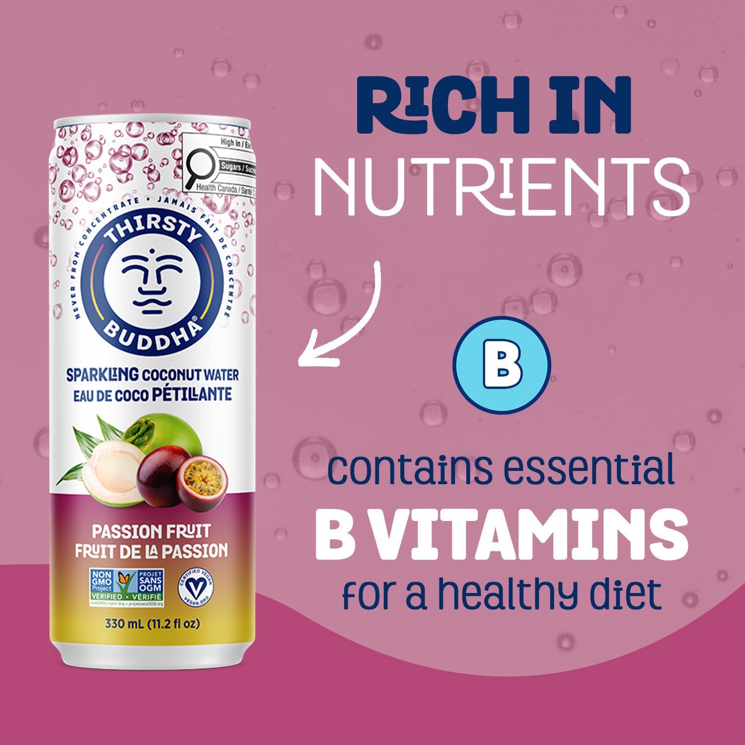 THIRSTY BUDDHA Sparkling Coconut Water with Passion Fruit, No Added Sugar, Pure Coco Drink, Natural Fruit Flavour, Electrolyte & Nutrient-Rich, 12 Pack, (12/330ml) 🍁 All In One Marketplace Canada