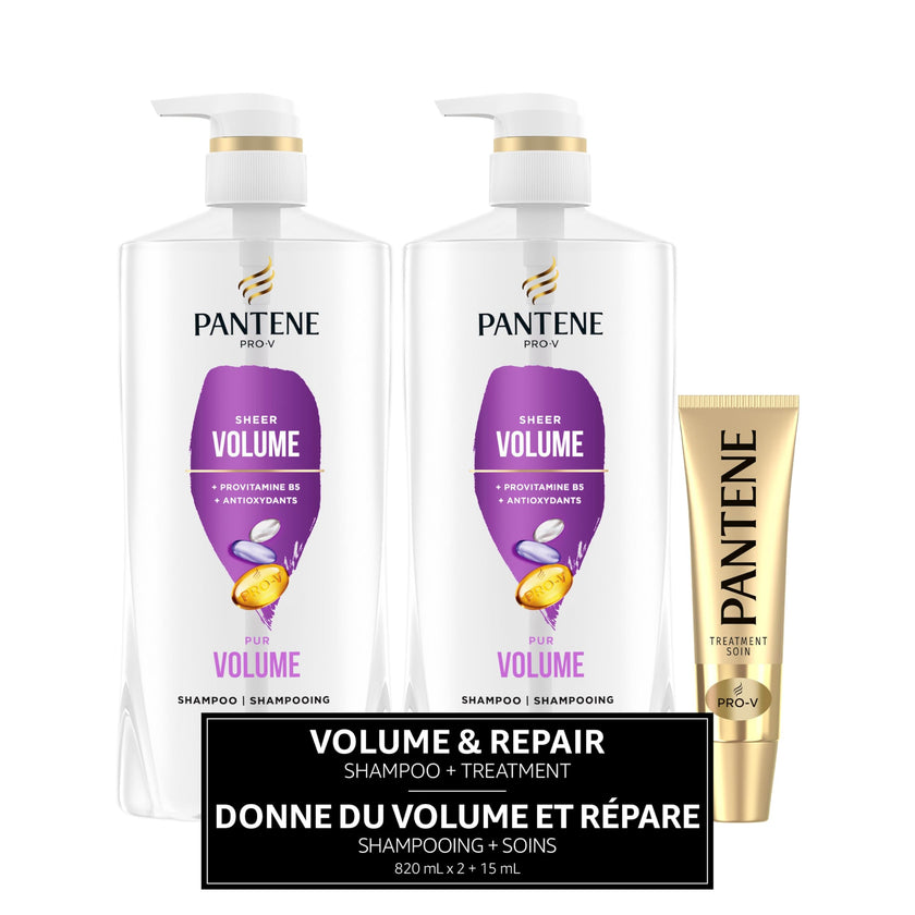 Pantene PRO-V Volume & Body Twin Pack Shampoo, 820 mL Each + Intense Rescue Shot Treatment, 15 mL for dry hair, 1.65 L in Total 🍁 All In One Marketplace Canada