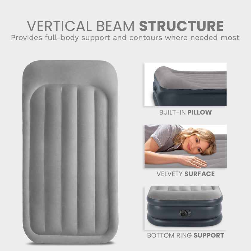 INTEX 64131ED Dura-Beam Plus Deluxe Pillow Rest Air Mattress: Fiber-Tech – Twin Size – Built-in Electric Pump – 16.5in Bed Height – 300lb Weight Capacity 🍁 All In One Marketplace Canada