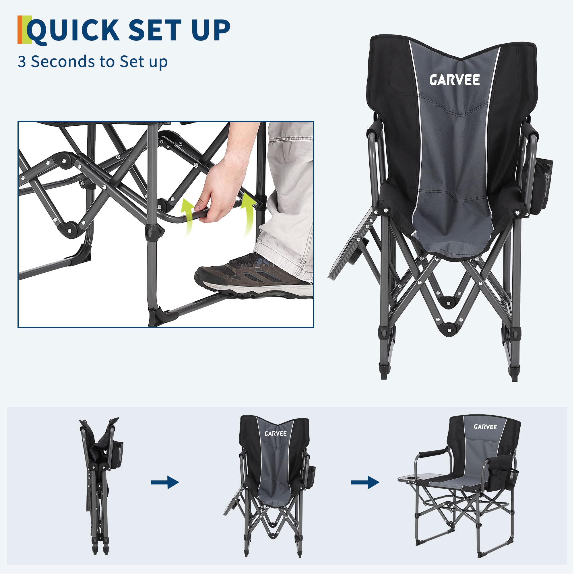 GarveeLife Oversized Camping Chair w/Side Table & Pocket,Outdoors, Black 🍁 All In One Marketplace Canada