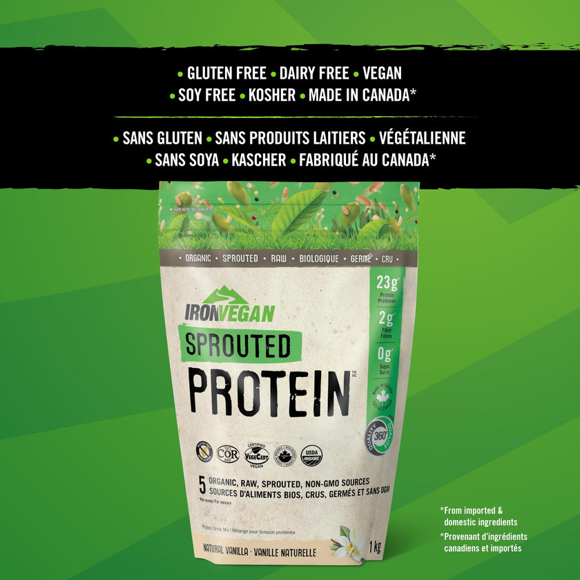 Iron Vegan Sprouted Protein, French Vanilla Flavour, 1kg | Vegan, plant-based, organic, gluten-free Brown (Pack of 1) 🍁 All In One Marketplace Canada