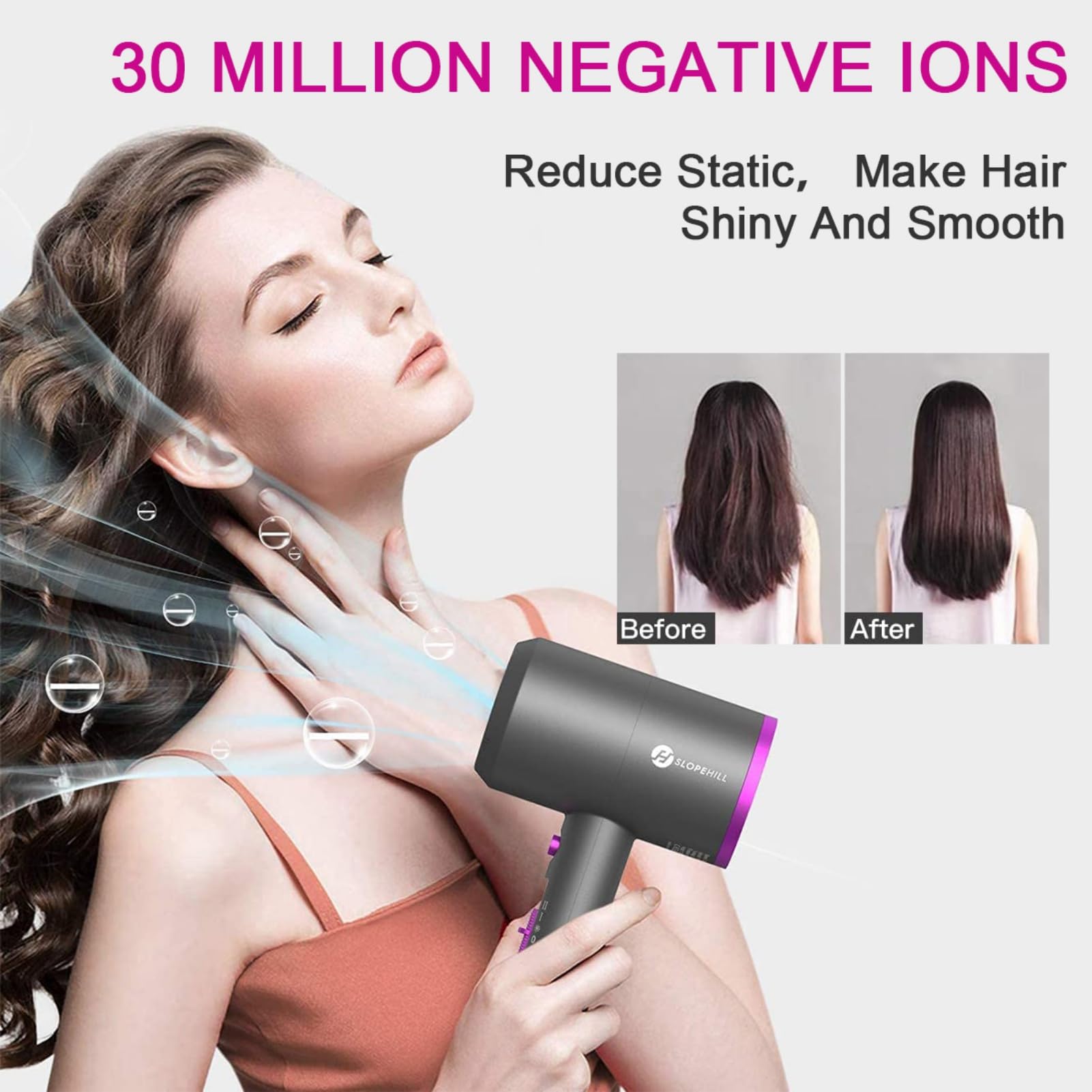 Slopehill Professional Ionic Hair Dryer, Powerful 1800W Fast Drying Low Noise Blow Dryer with 2 Concentrator Nozzle 1 Diffuser Attachments for Home Salon Travel (Grey) 🍁 All In One Marketplace Canada