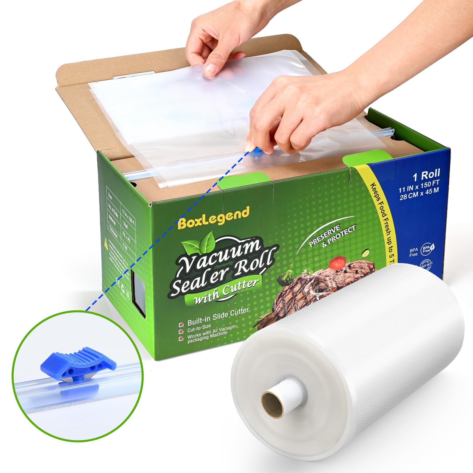 11’’ x 150’ Vacuum Sealer Roll Keeper with Cutter, Vacuum Sealer Bags for Food, Food Saver Bags Rolls, BPA Free, Commercial Grade, Great for Storage, Meal prep and Sous Vide 🍁 All In One Marketplace Canada