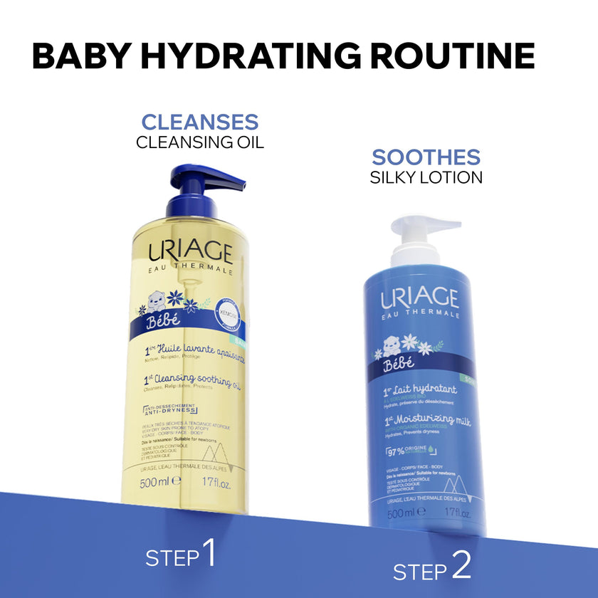 URIAGE Bébé - 1st Cleansing Oil – Gentle Soap-Free Cleansing & Nourishing Bath Oil with Uriage Thermal Water & Organic Edelweiss for Newborns, Infants & Sensitive Skin - 500ml 🍁 All In One Marketplace Canada