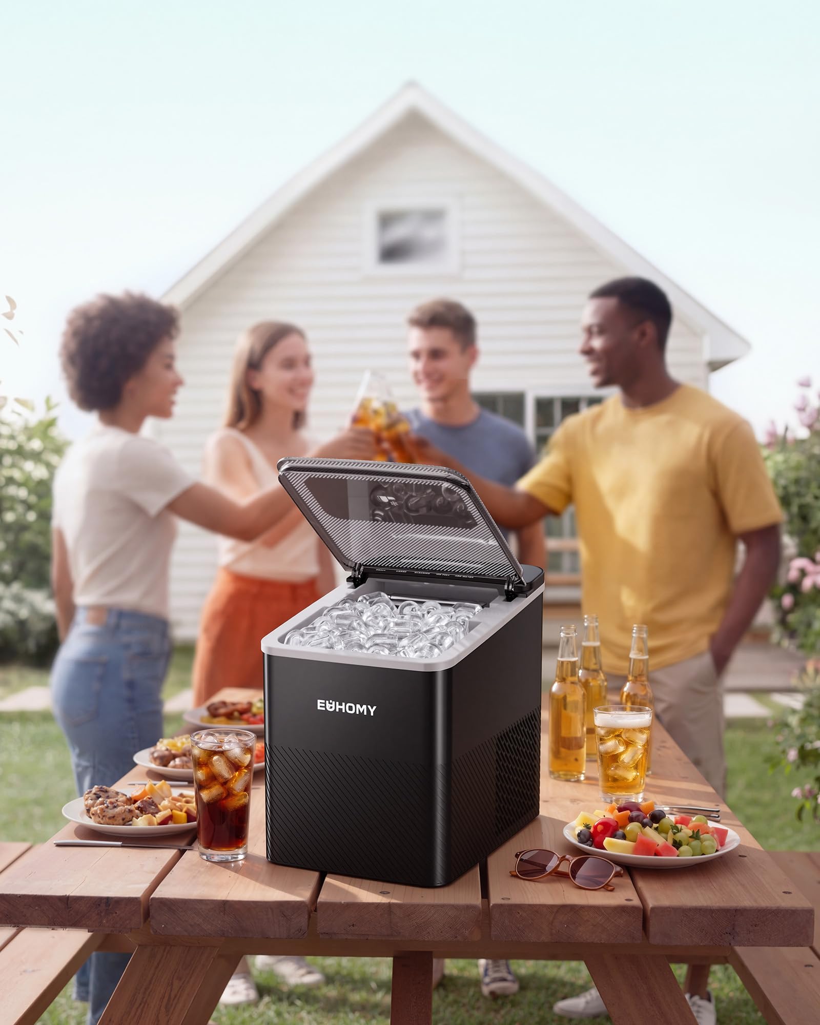 EUHOMY Countertop Ice Maker, 26.5 lbs/24H Portable Ice Machine with Ice Scoop & Basket, Fast 6-10 Mins Ice Making, 2 Ice Sizes, Ideal for Home, Kitchen, RV, Party 🍁 All In One Marketplace Canada