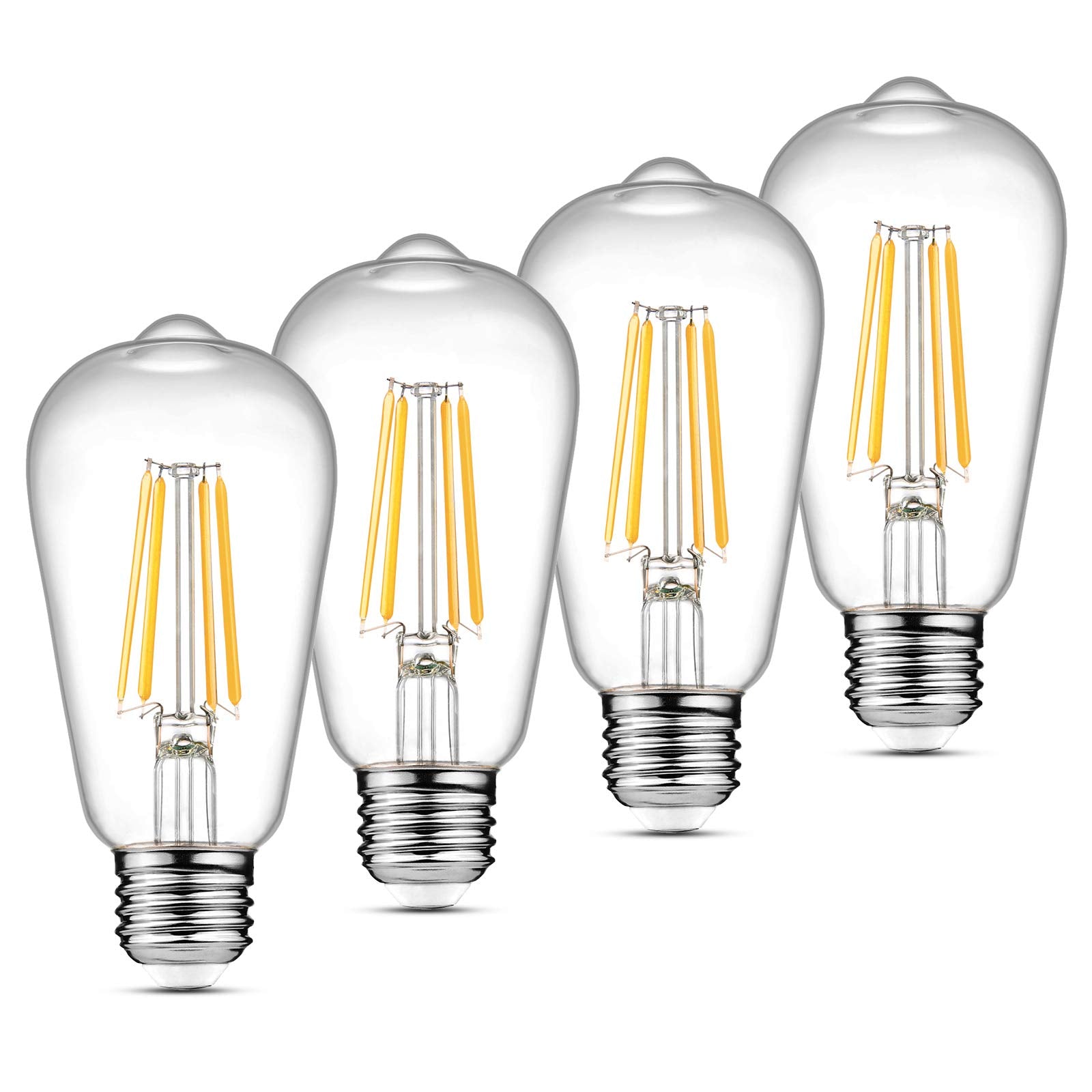 Ascher Vintage LED Edison Bulbs, 6W, Equivalent 60W, Non-Dimmable, High Brightness Warm White 2700K, ST58 Antique LED Filament Bulbs with 80+ CRI, E26 Medium Base, Clear Glass, Pack of 4 🍁 All In One Marketplace Canada
