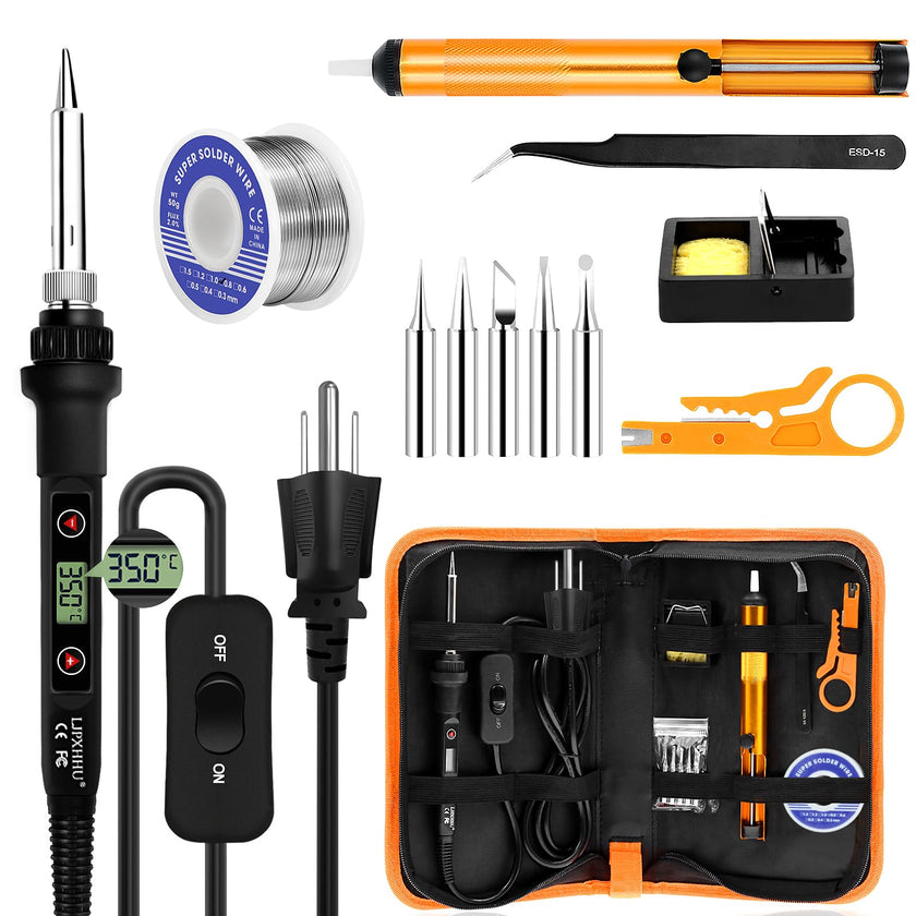 Soldering Iron Kit 80W LCD Adjustable Temperature 180-520℃ Solder Kit Electronics 12 in 1 Welding Tools with ON/Off Switch, Solder Wire, 5 Soldering Tips, Desoldering Pump, Stand, Tweezers 🍁 All In One Marketplace Canada