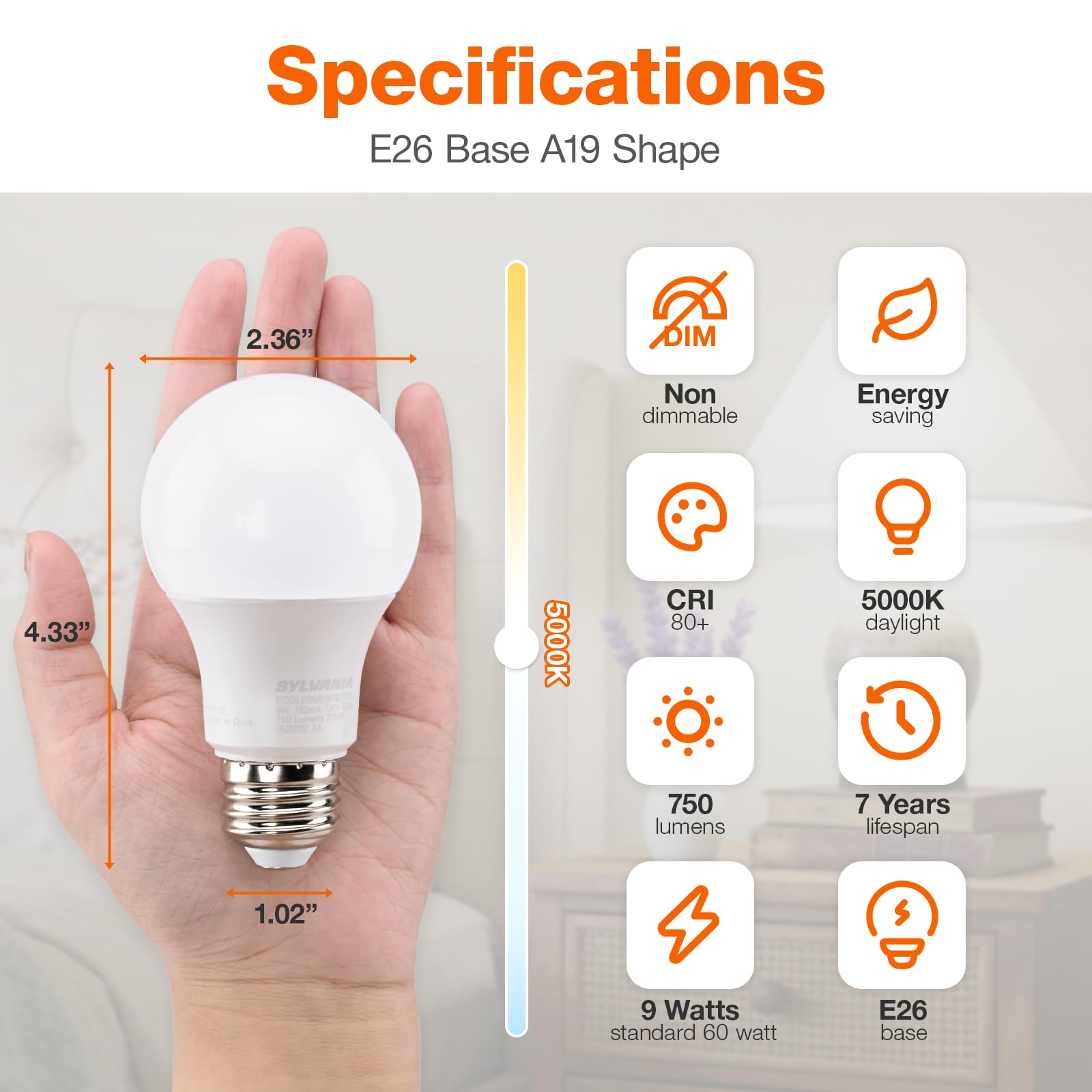 Sylvania ECO LED A19 Light Bulb, 60W Equivalent, Efficient 9W, 7 Year, 750 Lumens, Non-Dimmable, Frosted, 5000K, Daylight - 8 Count (Pack of 1) (40883) 🍁 All In One Marketplace Canada