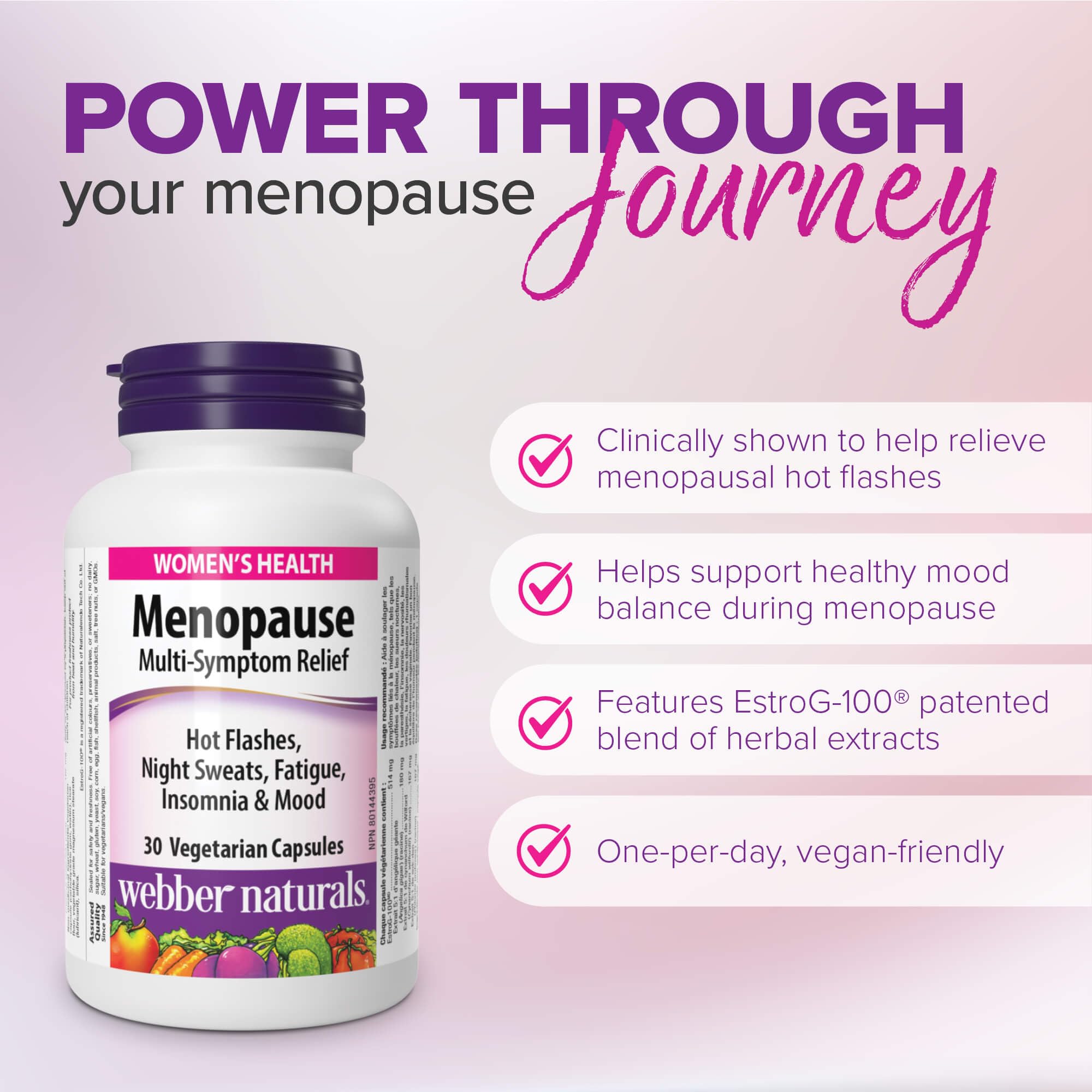 Webber Naturals Menopause Relief with EstroG-100, Multi-Symptom Support for Hot Flashes, Night Sweats, Mood & Sleep, Hormone-Free, Vegan 🍁 All In One Marketplace Canada