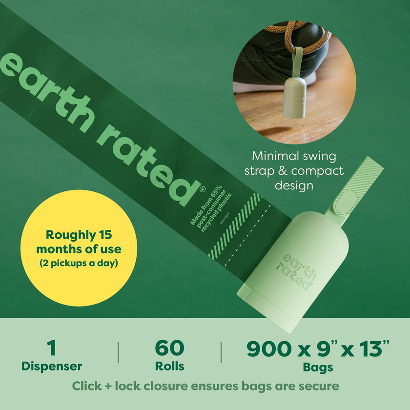 Earth Rated Dog Poop Bag Holder with Dog Poop Bags Rolls, New Look, Durable and Guaranteed Leakproof, Unscented, 1 Dispenser and 900 Bags 🍁 All In One Marketplace Canada