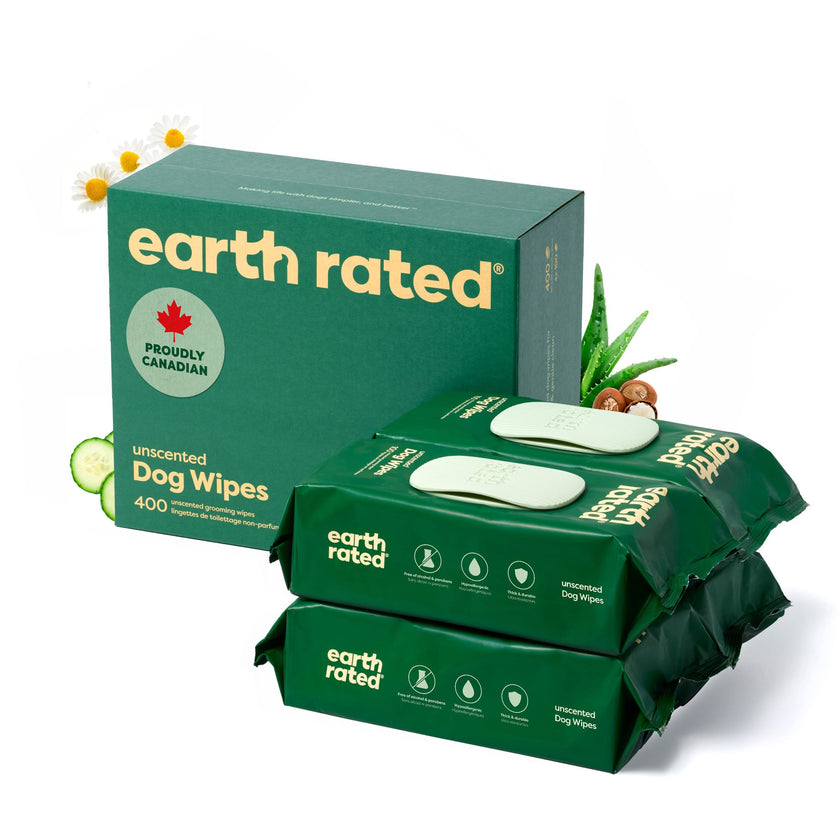 Earth Rated (A Canadian Company) Pet Wipes for Dogs and Cats, Hypoallergenic, Cleaning and Hydrating, for Grooming Paws, Body and Butt, Unscented, 400 Count 🍁 All In One Marketplace Canada