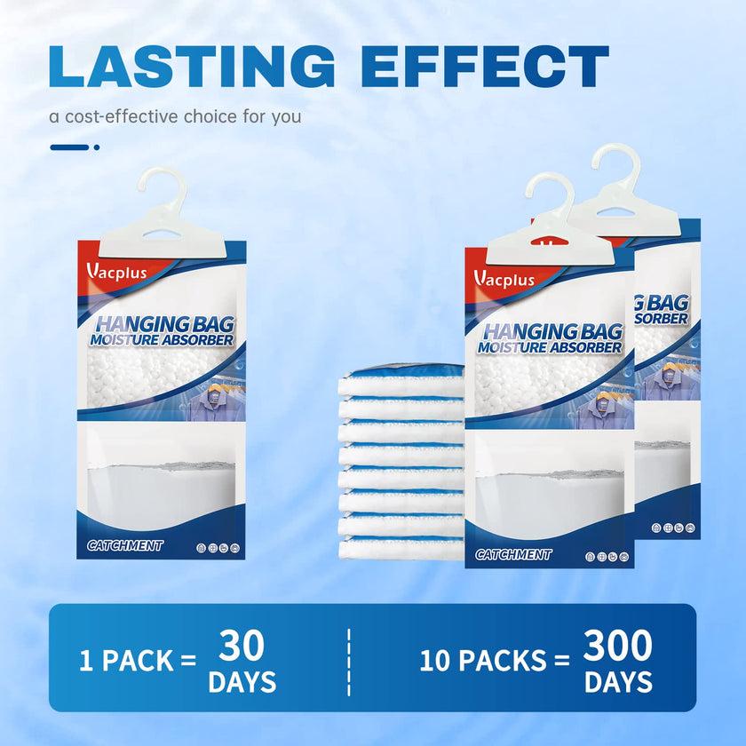 Vacplus Moisture Absorbers Packets, Fragrance Free 10 Pack, Humidity Packs, Dessicant Packets, Hanging Closet Dehumidifier Bags, Dehumidifier for Bathroom, Blue, 30.0 x 16.0 cm 🍁 All In One Marketplace Canada