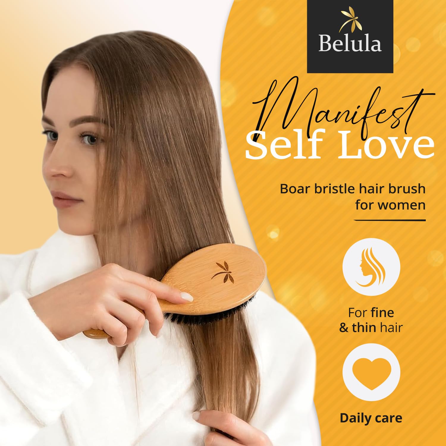 Belula 100% Boar Bristle Hair Brush Set (Medium). Soft Natural Bristles for Thin and Fine Hair. Restore Shine And Texture. Wooden Comb, Travel Bag and Spa Headband Included! 🍁 All In One Marketplace Canada