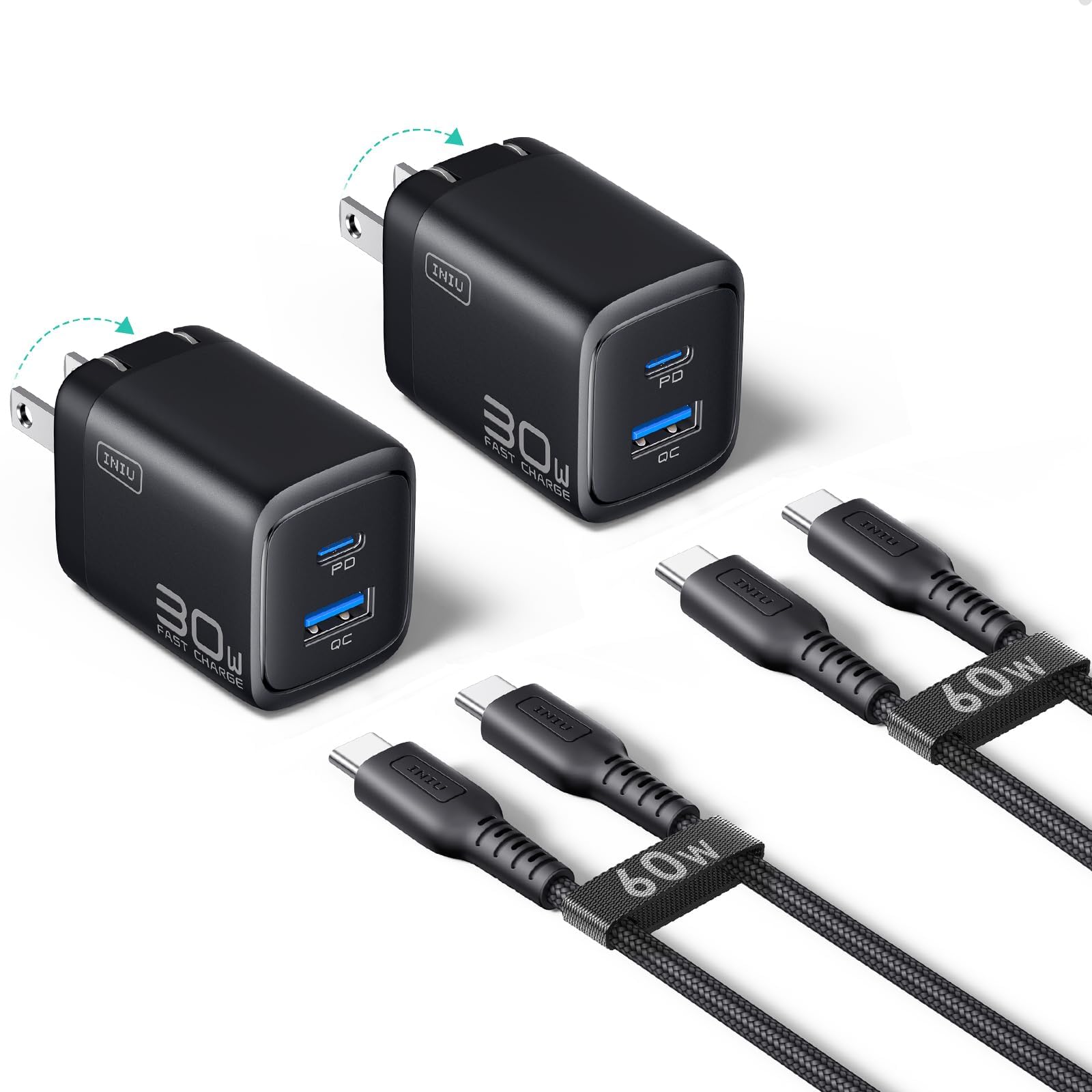 INIU for iPhone 17 16 Charger, 30W GaN Tech USB C Charger Fast Charging, 2-Pack Foldable USB C Charging Block with Cable for iPhone 17 16 Pro Max, MacBook Air 13 M4, Samsung S25 S24, iPad 11 Air 🍁 All In One Marketplace Canada