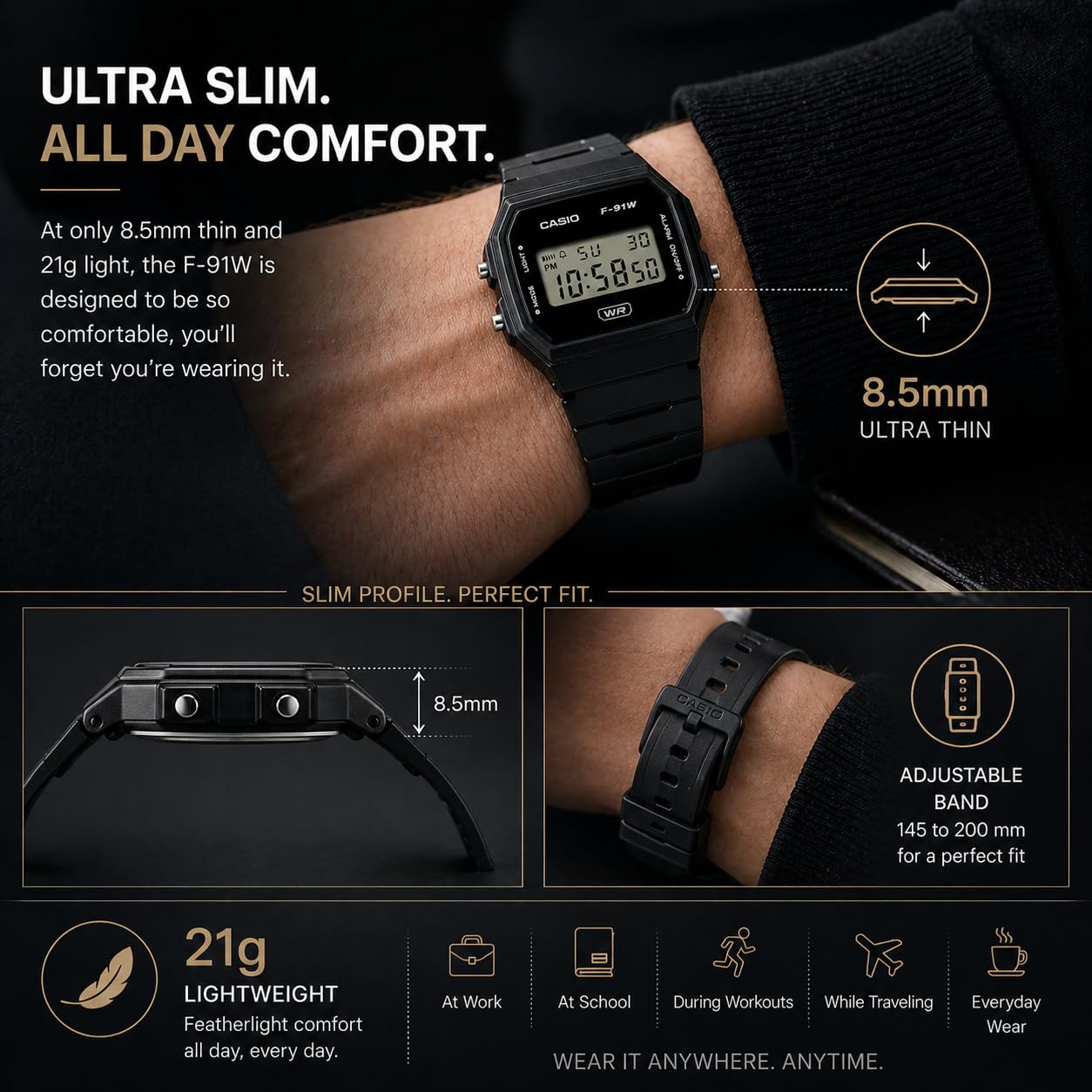 Casio F-91WB Series | Men's Digital Watch | Environmentally Friendly Bio-Based Resin | Alarm | Date Indicator | 7-Year Battery, Black 🍁 All In One Marketplace Canada