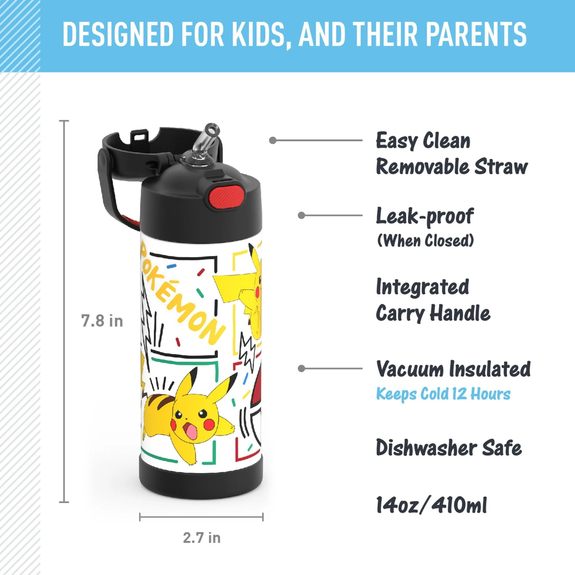 THERMOS FUNTAINER Water Bottle with Straw, 14oz, Pokemon 🍁 All In One Marketplace Canada