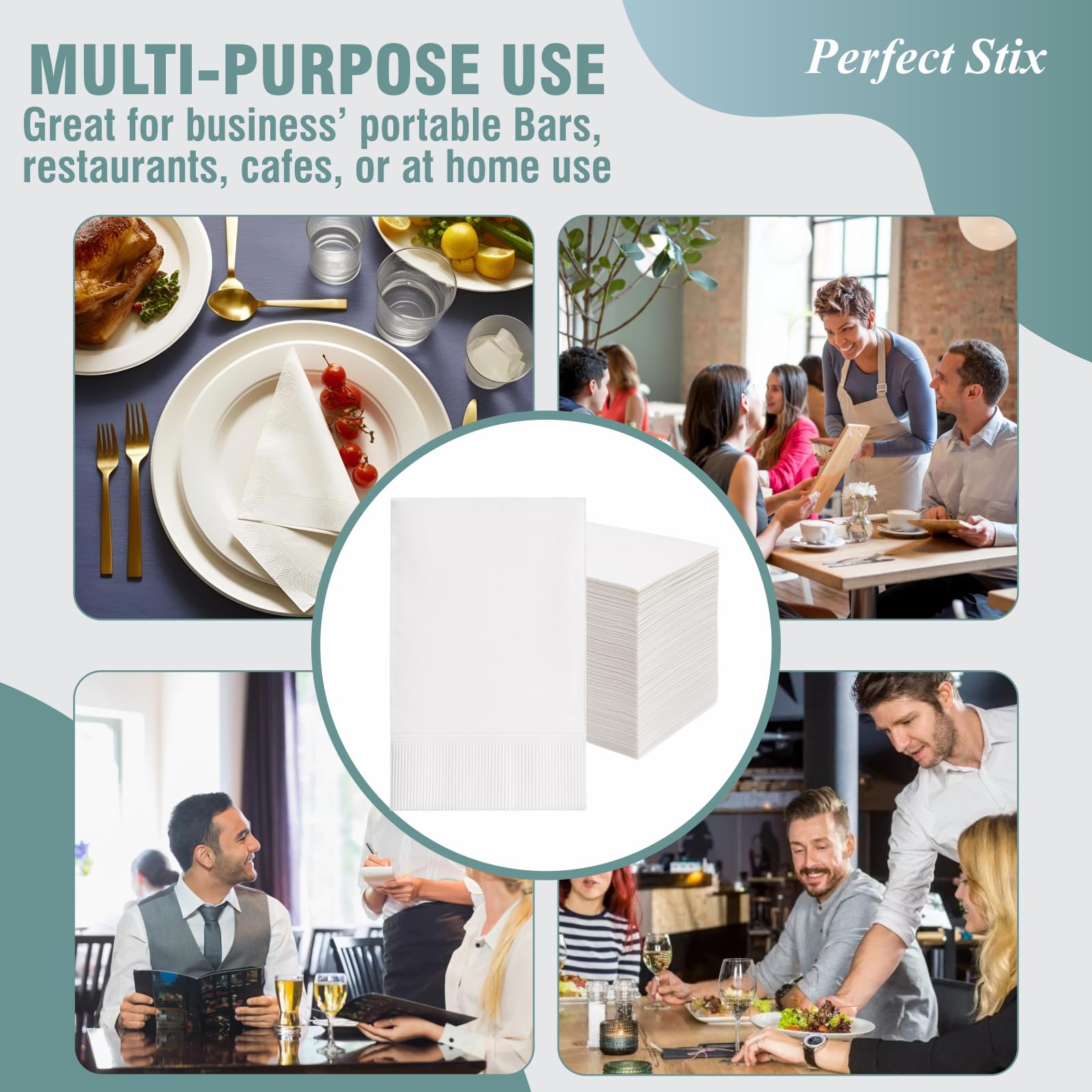 Perfect Stix White Dinner Napkin-300 2-Ply White Dinner Napkins, 0.1