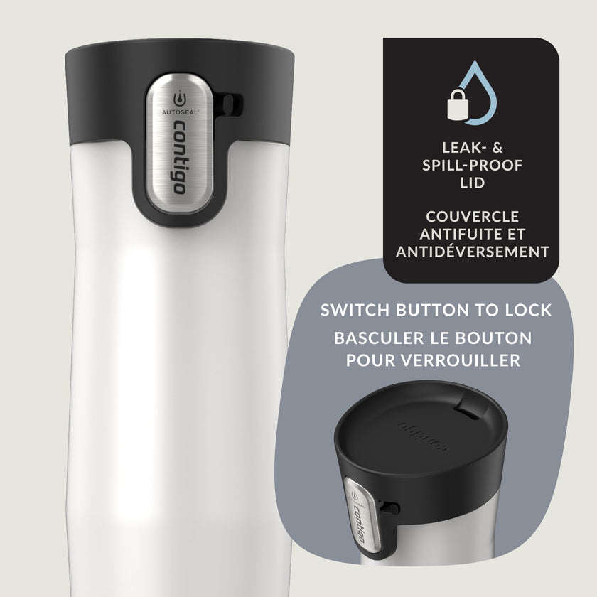 Contigo West Loop 3.0 Stainless Steel Travel Mug with Tea-Bag Hook & Spill-Proof Lid, Vacuum-Insulated Reusable Cup Coffee and Tea, 16 oz (473 mL), Salt - Keeps Drinks Hot up to 11 Hours 🍁 All In One Marketplace Canada