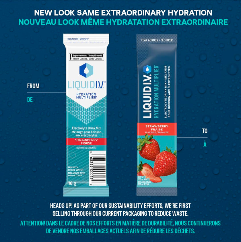 Liquid I.V. Hydration Multiplier Electrolyte Drink Mix - Enhanced Hydration Electrolyte Powder with Vitamins B3, B5, B6, B12 and C -18x On-the-go Sticks for Workout and Travel - Strawberry 🍁 All In One Marketplace Canada