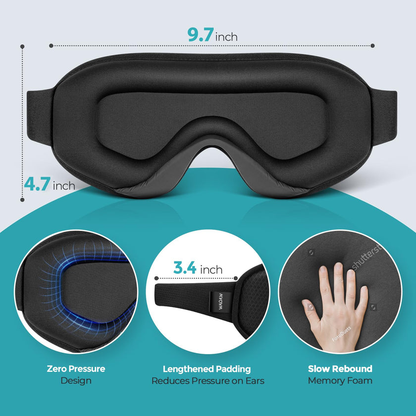 WAOAW Sleep Mask Travel Essentials - 3D Blackout Eye Mask for Sleeping - Soft Breathable Adjustable Light Blocking Eye Covers for Men and Women - Comfortable Night Mask for Travel Flight (Black) 🍁 All In One Marketplace Canada