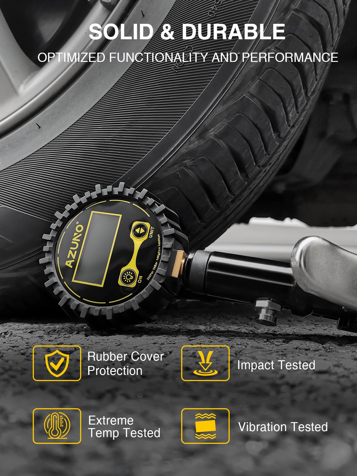 AZUNO Digital Tire Inflator with Pressure Gauge, 200 PSI, Heavy Duty Air Compressor Accessories, w/Rubber Hose Lock on Air Chuck and Quick Connect Coupler (Standard) 🍁 All In One Marketplace Canada
