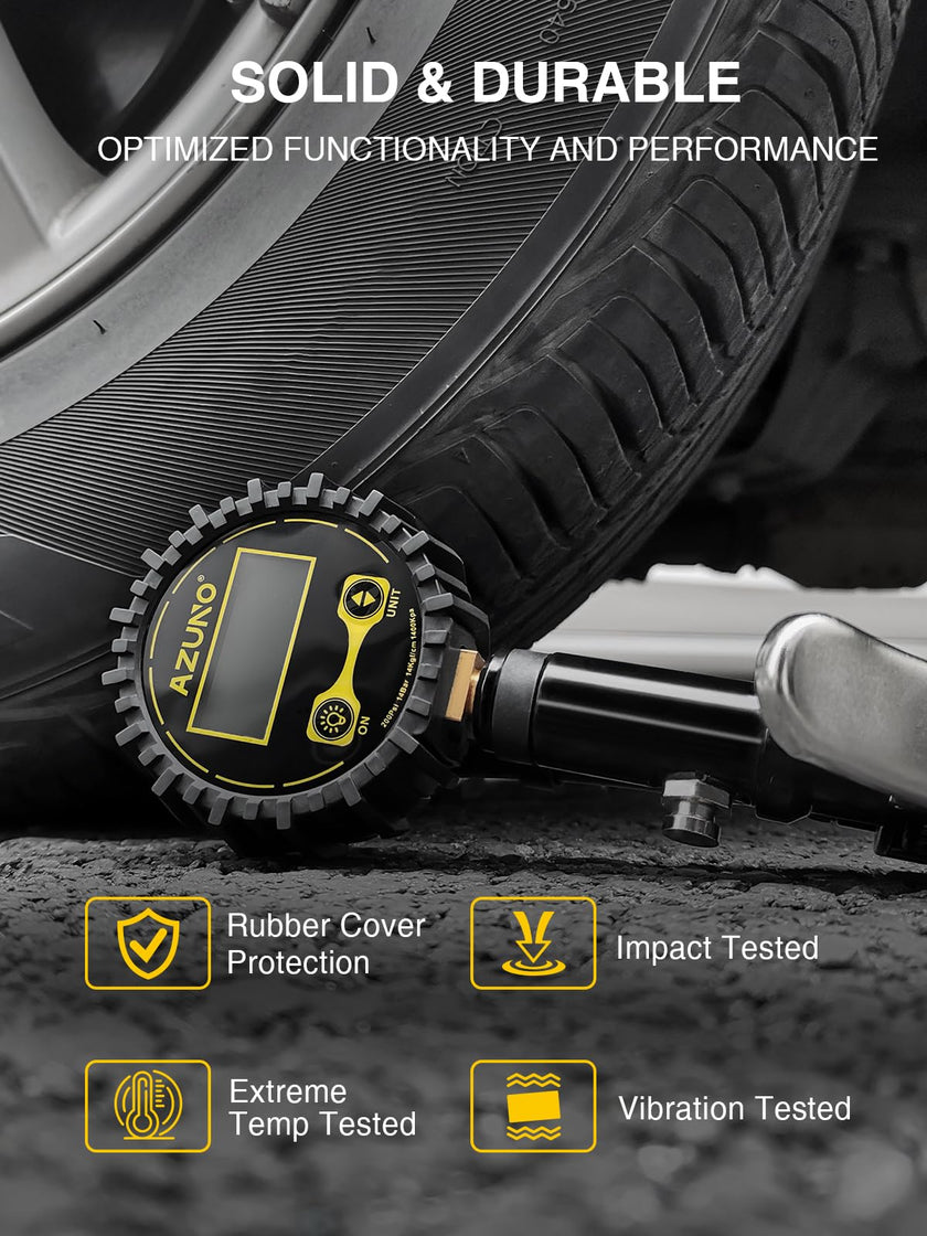 AZUNO Digital Tire Inflator with Pressure Gauge, 200 PSI, Heavy Duty Air Compressor Accessories, w/Rubber Hose Lock on Air Chuck and Quick Connect Coupler (Standard) 🍁 All In One Marketplace Canada