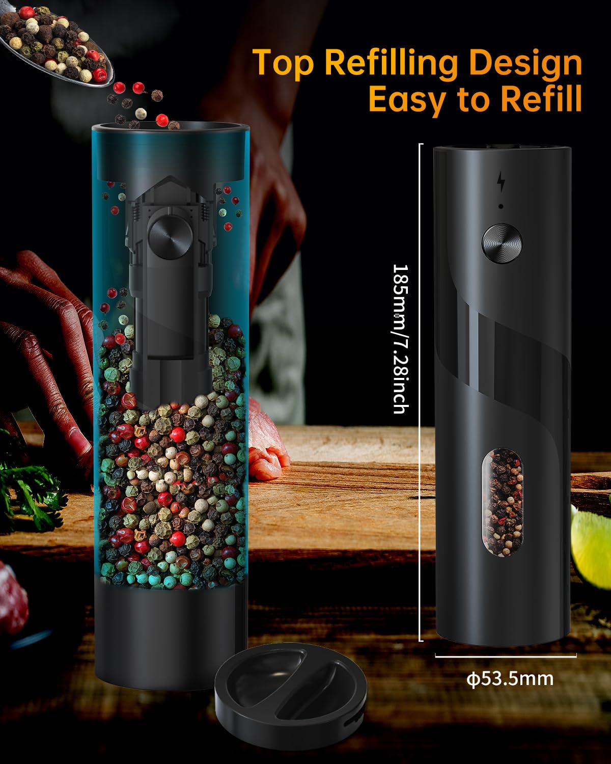 CIRCLE JOY Electric Salt and Pepper Grinder Set with Charging Base, Rechargeable Automatic Pepper Mill Grinder with Adjustable Coarseness, Easy Filling 110ml Large Capacity with Led for Home Kitchen 🍁 All In One Marketplace Canada