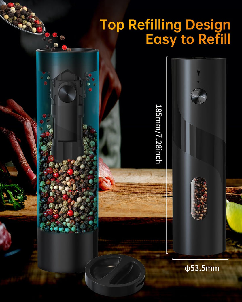CIRCLE JOY Electric Salt and Pepper Grinder Set with Charging Base, Rechargeable Automatic Pepper Mill Grinder with Adjustable Coarseness, Easy Filling 110ml Large Capacity with Led for Home Kitchen 🍁 All In One Marketplace Canada