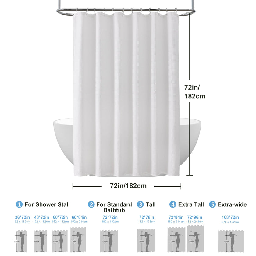 Waffle Weave Shower Curtain with Stainless Steel Hooks - 256 GSM Heavy Duty Fabric Bath Curtains, Hotel Luxury Quality, Water Resistant, Machine Washable, Weighted Hem, 72 x 72 Inches (White) 🍁 All In One Marketplace Canada