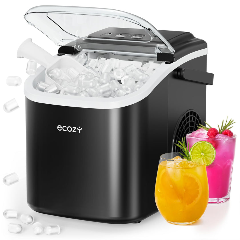 ecozy Portable Ice Makers Countertop, 8 Cubes in 6 Mins, 26lbs/Day, Bullet Ice Maker Machine with 2 Ice Sizes, Self-Cleaning Ice Maker with Carry Handle for Home/Kitchen/Party/Travel - 2026 Version 🍁 All In One Marketplace Canada
