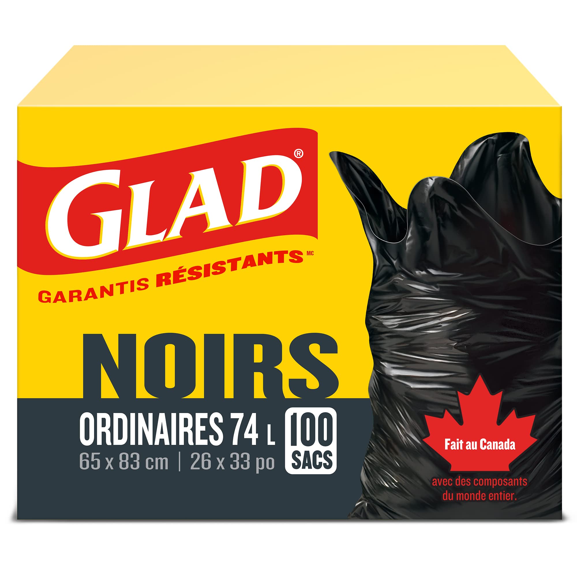 Glad Black Garbage Bags - Regular 74 Litres - Value Pack 100 Trash Bags, Made in Canada of Global Components 🍁 All In One Marketplace Canada