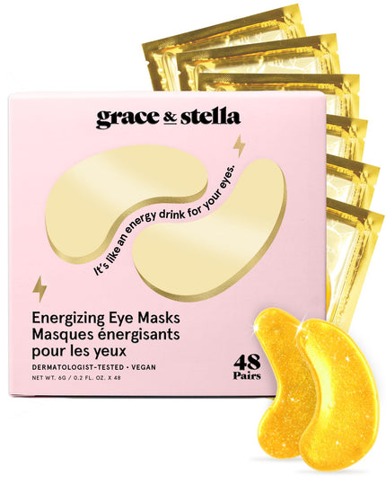grace & stella Award Winning Under Eye Mask - Travel Essentials - Birthday Gifts for Women - Gel Eye Patches for Dark Circles, Puffy Eyes, Wrinkles, Undereye Bags - Vegan - Self Care (48 Pairs, Gold) 🍁 All In One Marketplace Canada