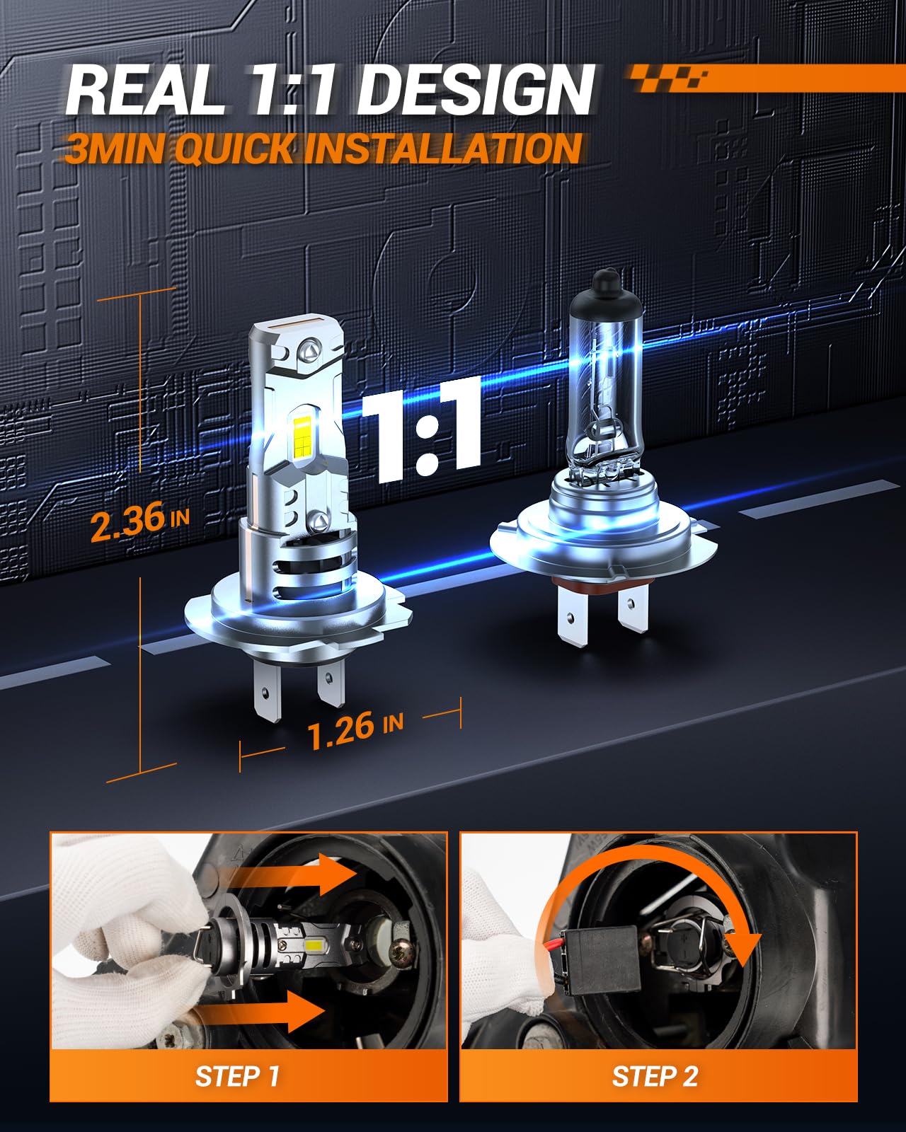 SEALIGHT H7 LED Headlight Bulbs, 60000LM 1000% Super Brighter, 1:1 Mini Size H7 LED Bulbs, 6500K Cool White with Fan, Halogen Replacement, Plug and Play, Pack of 2 🍁 All In One Marketplace Canada