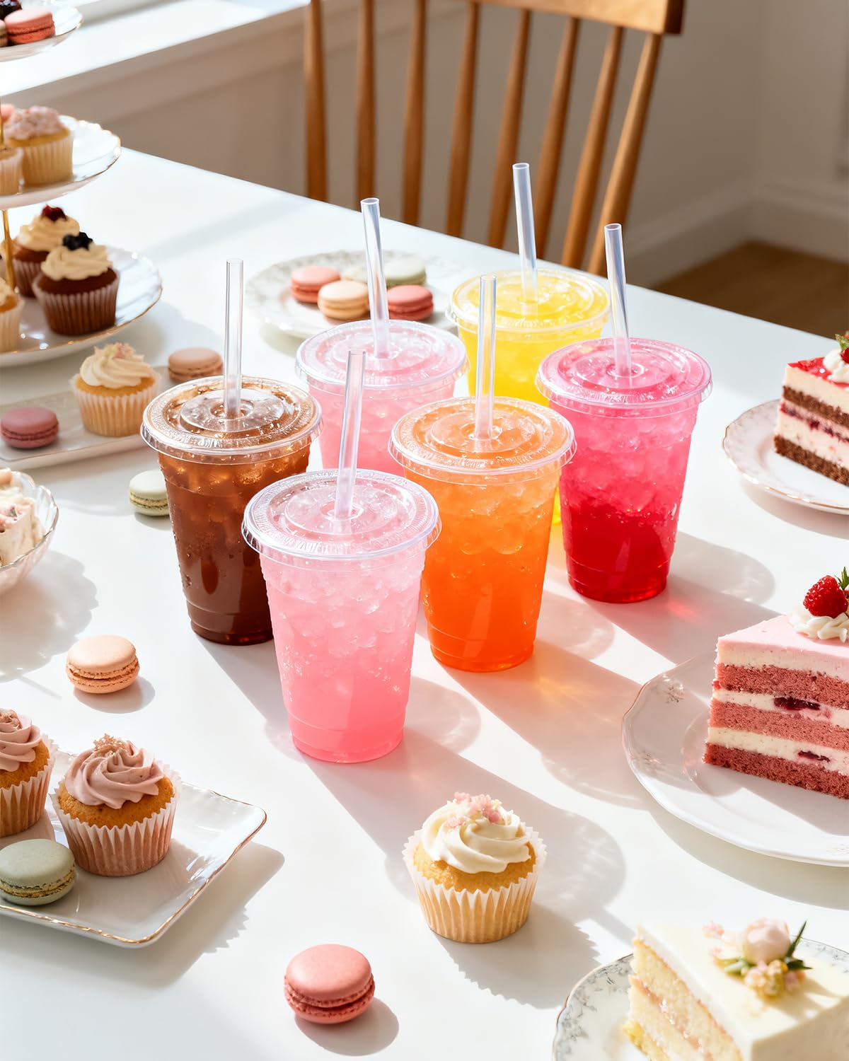 Goodluck 100 Pack 16oz Plastic Cups with Lids and Straws, Clear Disposable Iced Coffee Cups, Food Safe Cold Drink Cups for Bubble Tea, Smoothies & Shakes, BPA Free 🍁 All In One Marketplace Canada