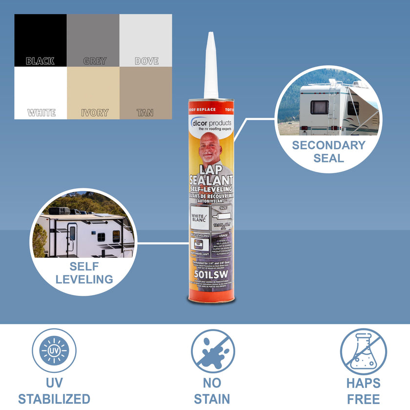 Dicor 501LSW-1 Epdm Self-Leveling Lap Sealant-10.3 Oz. Tube, White, 10.3 Fluid_Ounces (Packaging May Vary) 🍁 All In One Marketplace Canada