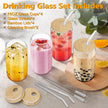 sungwoo Glass Cups with Bamboo Lids and Straws, 16OZ Ice Coffee Cup, Drinking Cup Set with Wooden Lids, Home Essential Glass Tumblers for Beer, Cocktail, Tea and Latte Clear (4) 🍁 All In One Marketplace Canada
