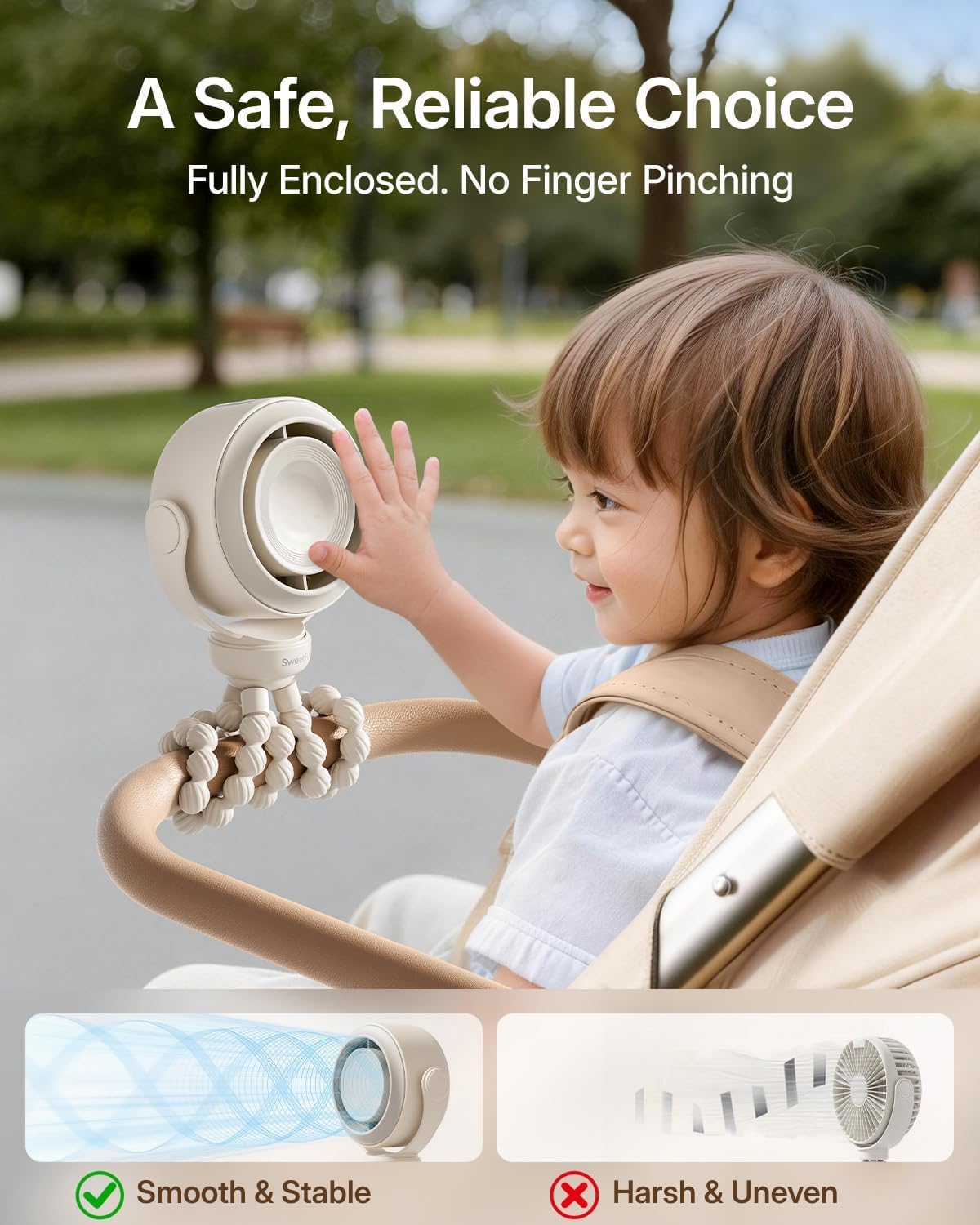 SWEETFULL Portable Stroller Fan, Pinch-Proof Baby Fan, 5-Speed Quiet Mini Clip on Fan, USB-C Rechargeable Battery, LED Display for Car Seat, Crib & Travel - Cream 🍁 All In One Marketplace Canada