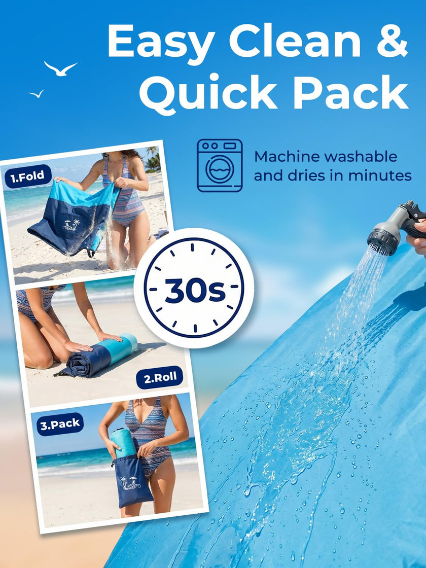 SOLNERY Large Beach Blanket Sand Proof Water Resistant, Beach Mat Sand Free Waterproof, Windproof, Stylish & Skin-Friendly, 8.2 x 6.8 ft, Fits 1–8 People, for Seaside, Picnic & Outdoor(Ocean Blue) 🍁 All In One Marketplace Canada