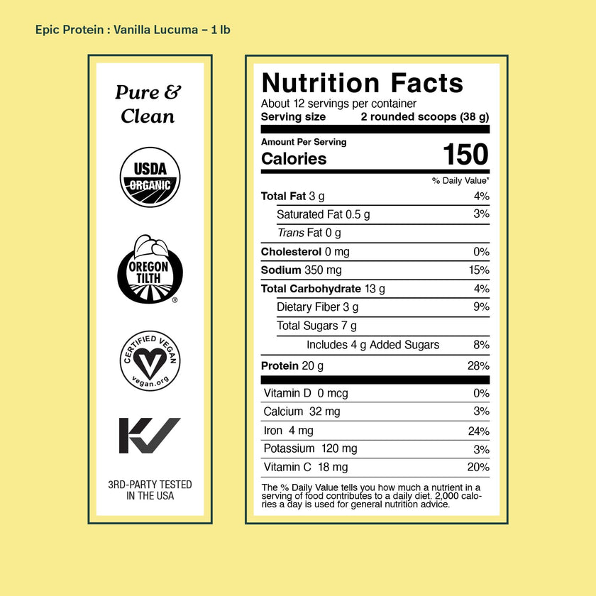 Sprout Living Epic Protein Powder, Vanilla Lucuma Flavor, Organic Plant Protein, Gluten Free, No Additives, 19 Grams Clean Vegan Protein (1 pound,13 servings) 🍁 All In One Marketplace Canada