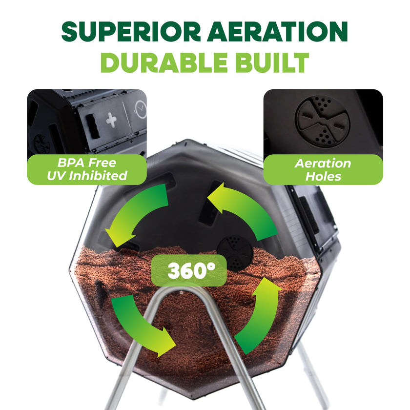 FCMP Outdoor IM4000 Dual Chamber Tumbling Composter Canadian-Made, 100% Recycled Resin - Outdoor Rotating Compost Tumbler Bin for Garden, Kitchen, and Yard Waste, Black (37 Gallon) 🍁 All In One Marketplace Canada