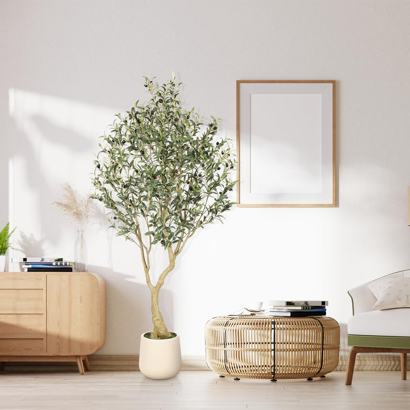 Realead 6ft Artificial Olive Tree with Tall Exquisite Planter - Realistic Faux Olive Tree with Thick Trunk and Lifelike Fruits - Large Fake Olive Tree for Home Office Decor 🍁 All In One Marketplace Canada