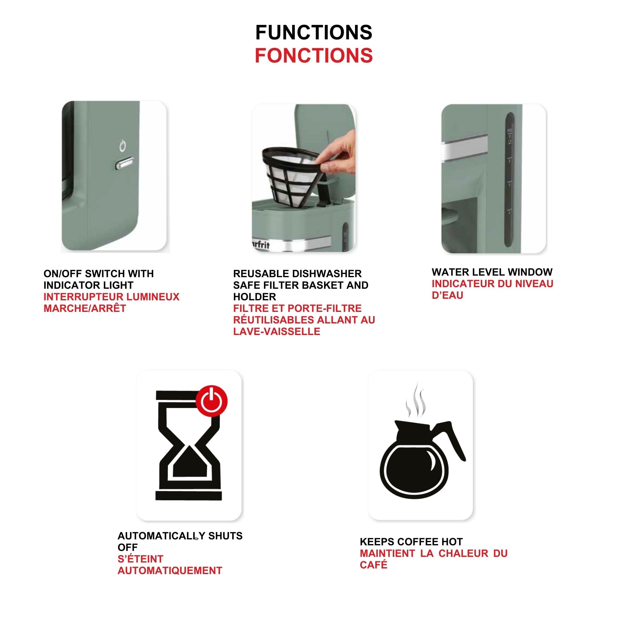 Starfrit 10-Cup Coffee Maker – Keep Warm Function – Reusable Filter Basket – Easy to clean – 900W – Sage 🍁 All In One Marketplace Canada