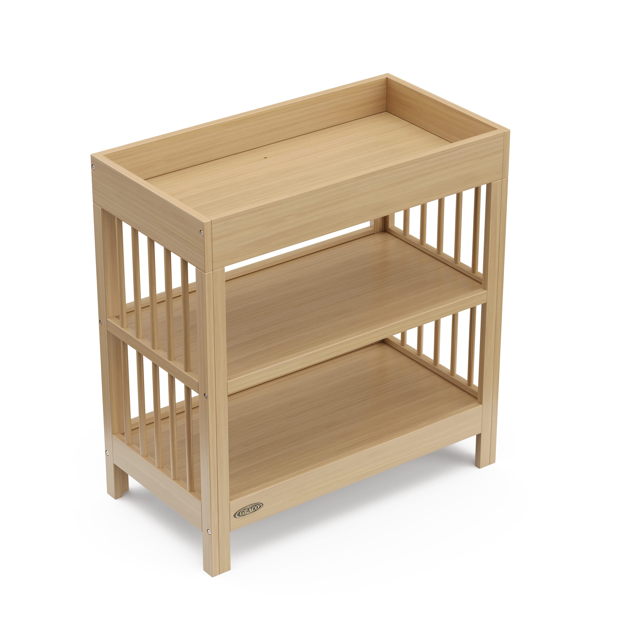 Graco Teddi Changing Table with Water-Resistant Changing Pad (Driftwood) - GREENGUARD Gold Certified, 2 Open Shelves, Includes Bonus Water-Resistant Changing Pad with Safety Strap 🍁 All In One Marketplace Canada